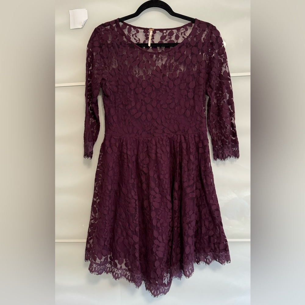 Free people dress maroon burgundy dress lace dress red plum fall SMALL - Picture 2 of 5